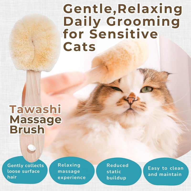 Wablade Relaxing Cat Grooming Massage Brush – Gentle Natural Tawashi Brush for Sensitive Cats, Stress-Free Daily Grooming, Not a Heavy Deshedding Tool, Made in Japan (Type-A) - Image 2